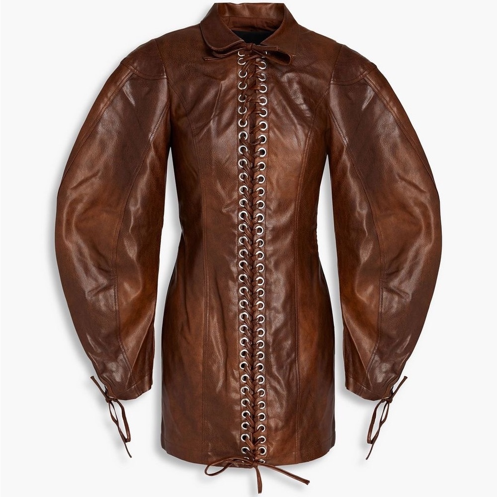 ROTATE BIRGER CHRISTENSEN Lace-up distressed faux leather mini dress